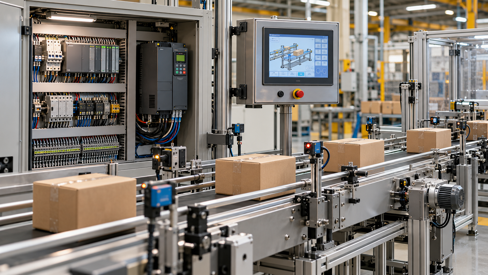 The Complete Conveyor Automation Package: Conveyor, PLC, HMI, Sensors & VFD